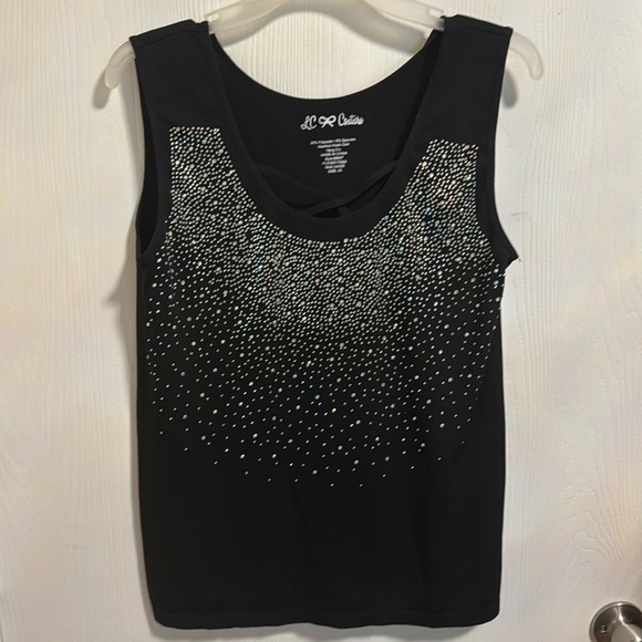 LC Couture SPARKLING Black Rhinestone Beaded Tank Top 2X Stretchy Comfortable - Picture 1 of 8